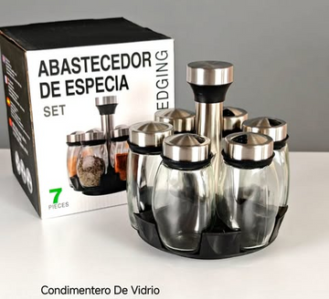 Condimentero giratorio de vidrio 7 piezas